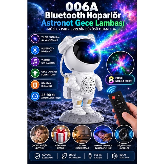 Technodia Astronot Projektör Bluetooth Hoparlörlü Gece Lambası