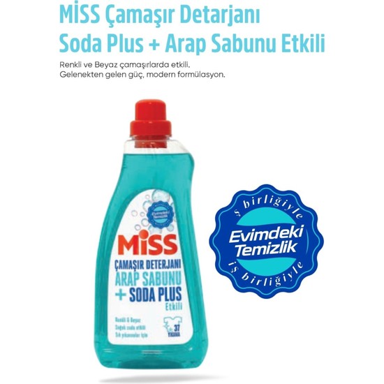 Miss Çamaşır Deterjanı Arap Sabunu+Soda Plus Etkili 1500ML 1 Adet