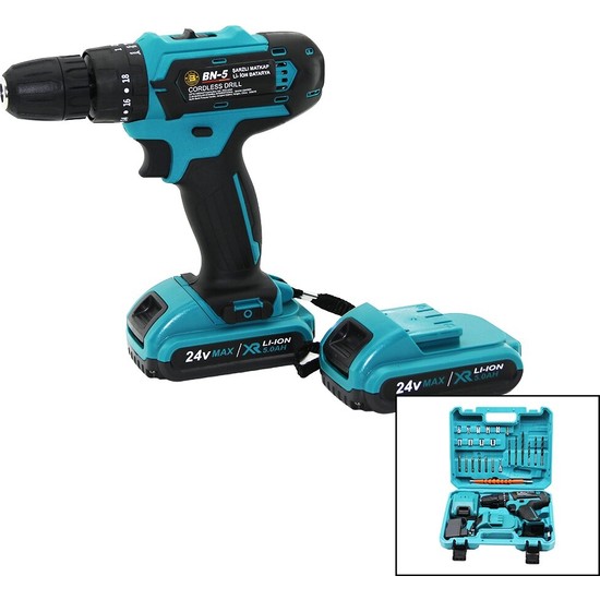 Zenviaa Mavi 1250 Rpm Bn-5 F-136 Cordless Drıll Full ŞARJLI=24V=5.0AH - 2 Batarya Matkap Seti Ça