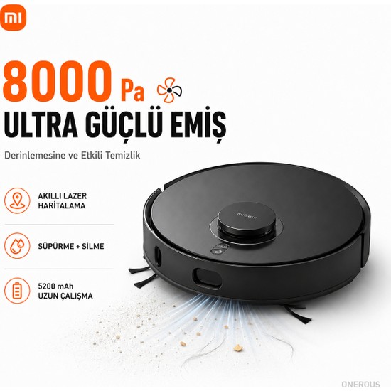 Xiaomi 8000 Pa Yüksek Emiş Gücüne Sahip Akıllı Robot Süpürge ve Paspas, Saç Dolaşma Önleyici Sistem, Lazer Haritalama ve 5200 Mah Pil + Mutfak Tartısı ( Onerous)
