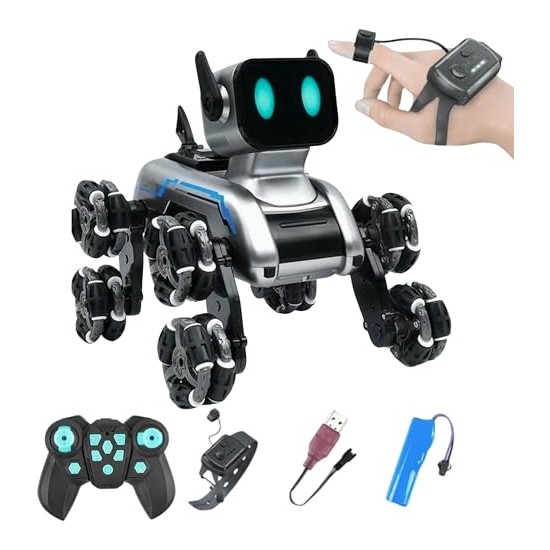 Die Grup Giffy/oyuncak 2.4 Ghz Uzaktan ve Bilekten Kumandalı Şarjlı 8 Teker Akrobat Robot Köpek Müzikli ve LED Işıklı Full Fonksiyon Akıllı Köpek Yavrusu Çift Kumanda Kontollü