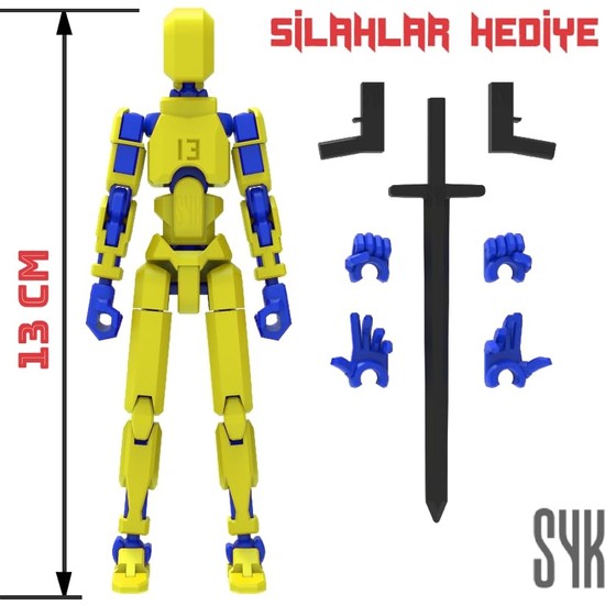 Die Grup Robot 13 Dummy Sarı Mavi Tüm Eklemleri Hareketli Aksiyon Figürü Oyuncak
