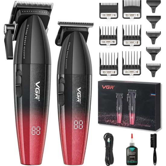 VGR Voyager V-640S2 Profesyonel 2'li Saç Kesme Makinesi ve Çizim Seti 9000 Rpm Dlc Seramik Bıçaklı Şarjlı Berber Seti