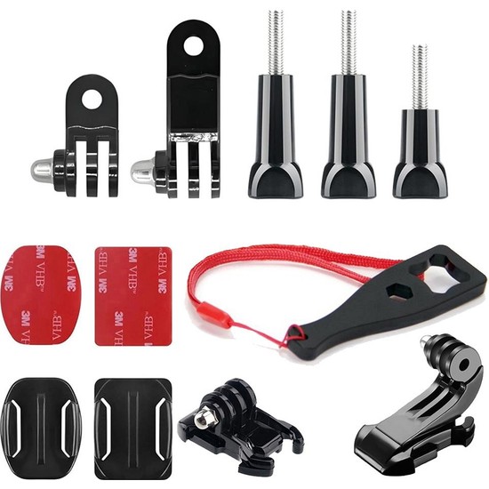 Gplus BS13KYVJHS 13 Parça Oval Eğimli Yüzey ve Flat Düz Zemin Hızlı Tak J-Hook 3 Yollu Aksiyon Kamera Uyumlu 3m Yapışkan Motor Kask Bağlantı Seti