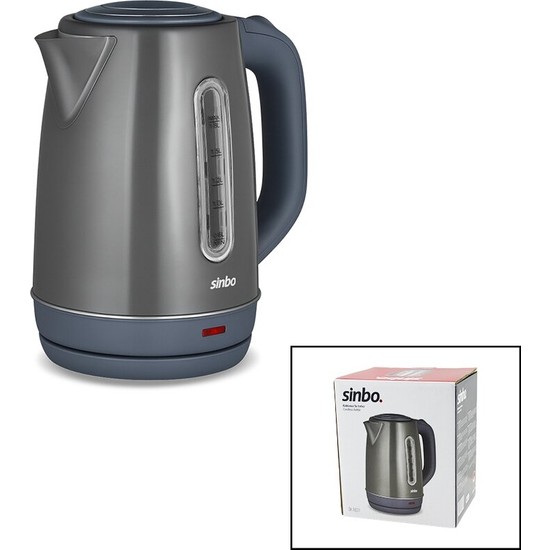 Zenviaa Gri Çelik Kettle Su Isıtıcısı Kablosuz Kullanım 1.8lt 360 Derece Dönebilme Otomatik Ka