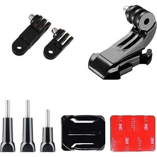 Gplus BS08KVJ 8 Parça Oval Zemin Kavisli Yüzey Vidalı J-Hook 3 Yollu Aksiyon Kamera Uyumlu 3m Yapışkan Motor Kask Bağlantı Seti