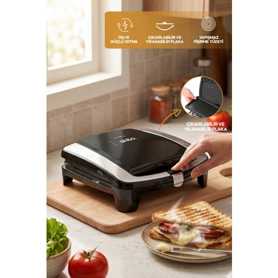 Sinbo SSM-2587 Çıkarılabilir Plakalı Tost Makinesi – Kolay Temizlenebilir, Yapışmaz Yüzey