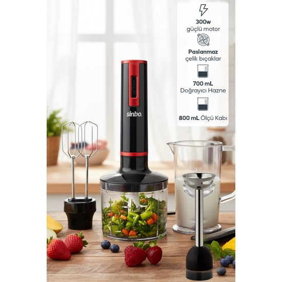 Sinbo SHB-3117 Blender Seti 300W – Doğrayıcı, Çırpıcı, 2 Hızlı, Turbo