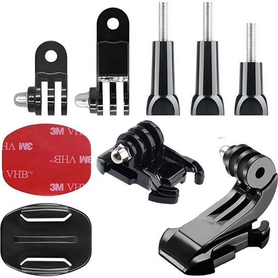 Gplus BS09YVJH 9 Parça Flat Zemin Düz Yüzey Vidalı J-Hook Açılı Hızlı Tak 3 Yollu Aksiyon Kamera Uyumlu 3m Yapışkanlı Motor Kask Bağlantı Seti