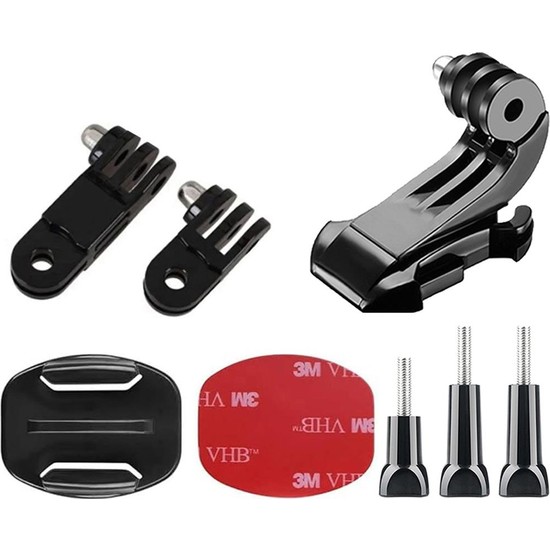 Gplus BS08YVJ 8 Parça Flat Zemin Düz Yüzey Vidalı J-Hook Açılı 3 Yollu Aksiyon Kamera Uyumlu 3m Yapışkanlı Motor Kask Bağlantı Seti