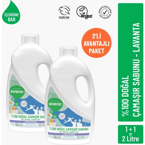 Siveno %100 Doğal Çamaşır Sabunu Lavanta Yağlı Kendinden Yumuşatıcılı Bitkisel Deterjan 1000ML X2