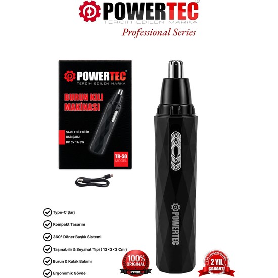 Powertec Tr-50 Profesyonel Type-C Şarjlı Burun & Kulak Kılı Tıraş Makinesi