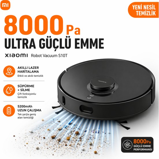 Xiaomi 8000 Pa Yüksek Güçlü Emişli Akıllı Robot Süpürge, Islak Paspas ve Kuru Süpürme Özellikli Robot Süpürge, Lazer Navigasyon, Halı Tanıma, Mop Kaldırma + Tiftik Cihazı (Onerous)