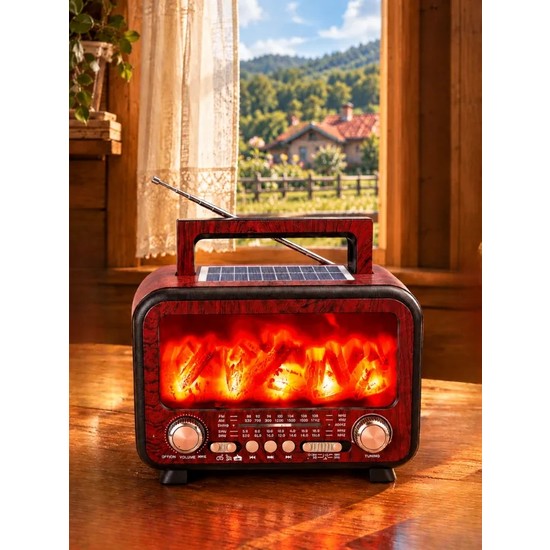 Mert Teknik FP-2393-S Şömineli Güneş Panelli Bluetooth USB Nostaljik Radyo