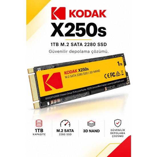 Kodak X250S 1tb M.2 Sata 2280 SSD 520 Mb/s Okuma 500 Mb/s Yazma Hızlı SSD