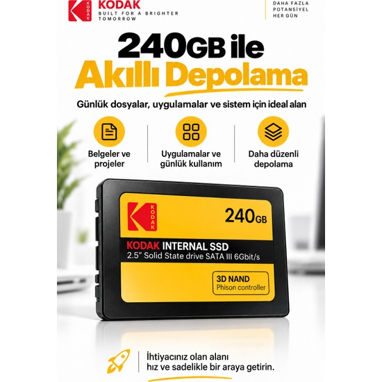 Kodak X150 240GB 2.5 Inç Sata Iıı SSD 520 Mb/s Okuma 500 Mb/s Yazma Hızlı SSD