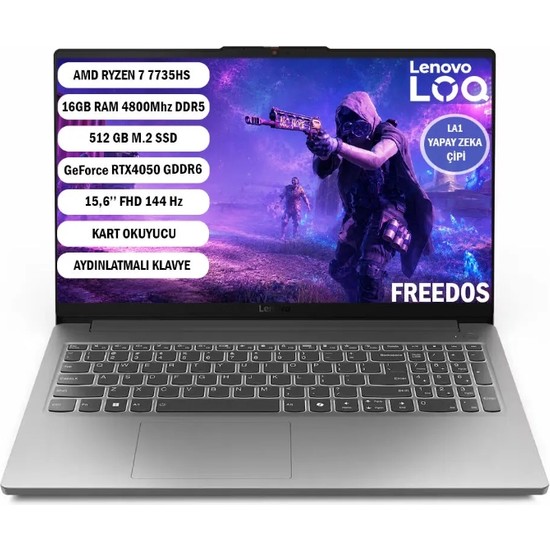 Lenovo LOQE AMD Ryzen 7 7735HS 16GB 512GB SSD RTX4050 Freedos 15.6" Taşınabilir Bilgisayar 83S0002YTR