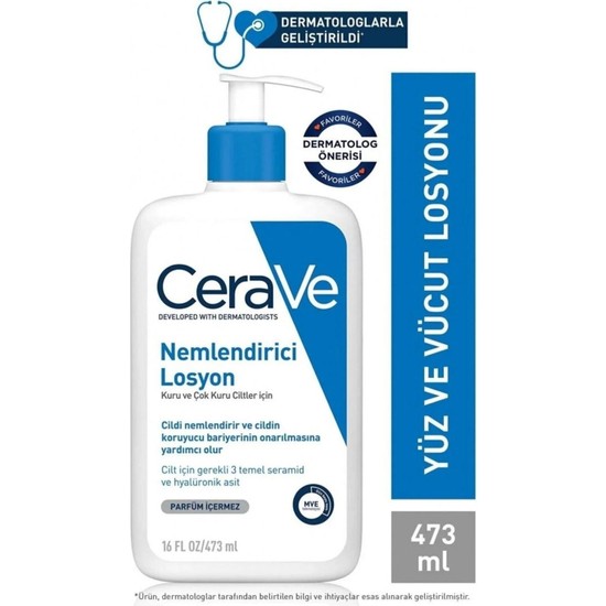 Cerave Nemlendirici Losyon Kuru Ciltler Seramid ve Hyalüronik Asit Içerikli Yüz Vücut 473ML
