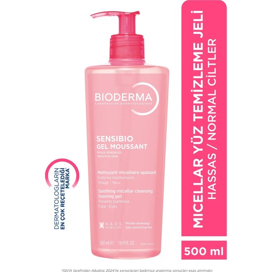 Bioderma Sensibio Foaming Gel Hassas ve Normal Ciltler Durulanan Micellar Yüz Temizleme Jeli 500 ml