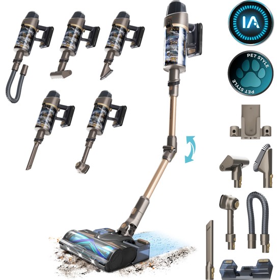 Cecotec Conga Rockstar RX90 AI AquaPet Flex Dikey Şarjlı Süpürge, 350 AW, 100 Dk, Dolaşma Önleyici Fırça