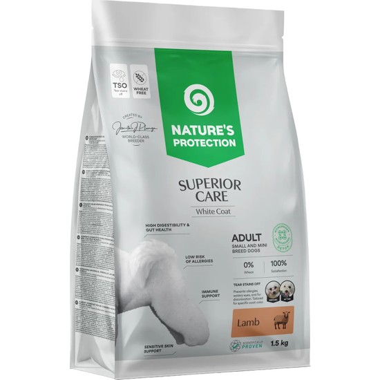 Nature's Protection Superior Care Beyaz Tüylü Köpekler için Kuzulu Küçük Irk Köpek Maması 1,5kg