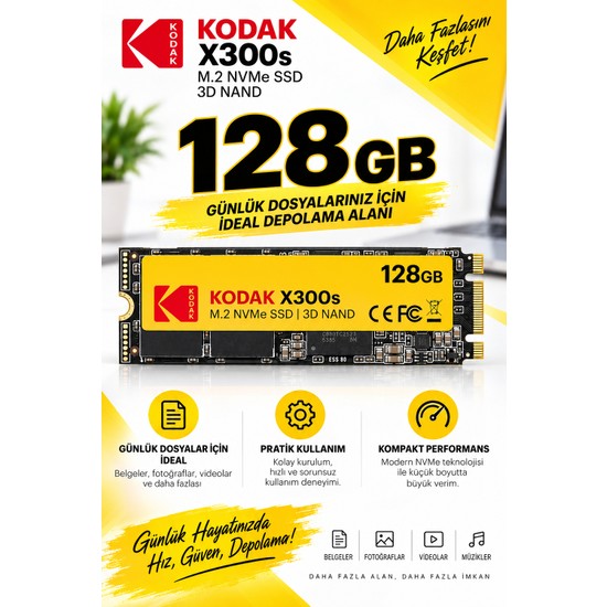 Kodak X300S 128GB M.2 Nvme 2280 SSD Dahili Depolama Diski