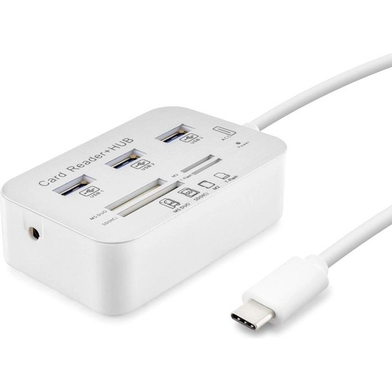 Gees Global USB Genişletici 7 Portlu Type-C Kart Okuyucu Beyaz