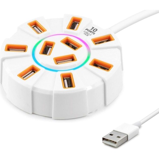 Gees Global Rgb USB Hub 10 Port 1.2 M Beyaz