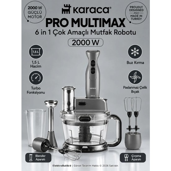 Karaca Pro Multimax 6 In 1 Çok Amaçlı Mutfak Robotu 2000W Space Gray