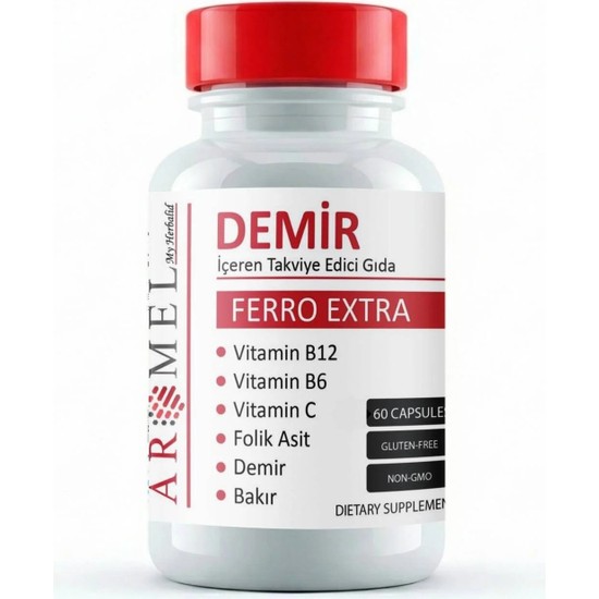 AROMEL Demir Kapsül 60 Adet | Demir, Bakır, Folik Asit Içeren Kapsül Takviye Edici Gıda