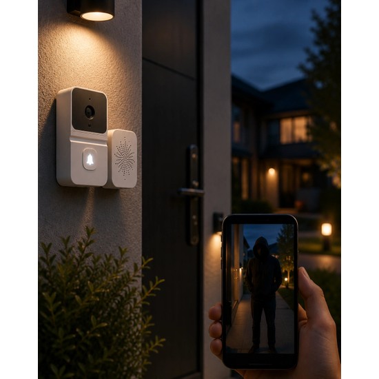 Zenviaa Mey Ithalat® Wifi Akıllı Kapı Zili Gece Görüşlü Kameralı Kablosuz Güvenlik Sistem