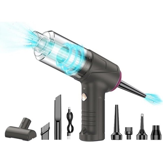 Die Grup Tr Araba Süpürgesi Dahili Işıklı Taşınabilir Kablosuz, Şarj Edilebilir Süpürge, 18000 Pa Yüksek Güçlü Fırçasız Motor, 4000MAH, Ev, Ofis, Bilgisayar Için Çoklu Başlıklı LT-145 Titanium