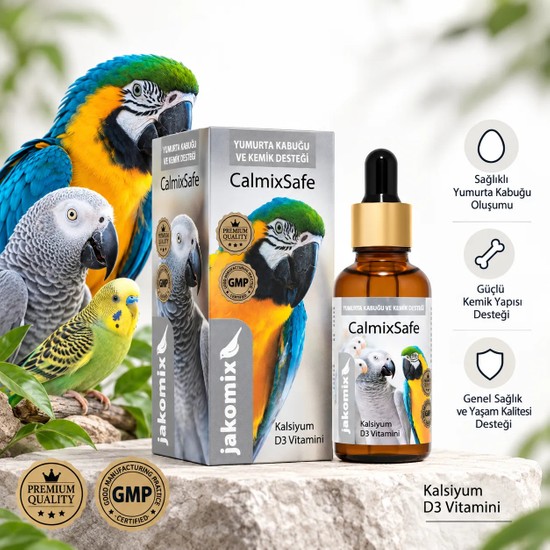 Jakomix CalmixSafe 30 ml | Kalsiyum ve Kemik Desteği | Papağan, Muhabbet Kuşu, Kanarya ve Tüm Kafes Kuşları İçin
