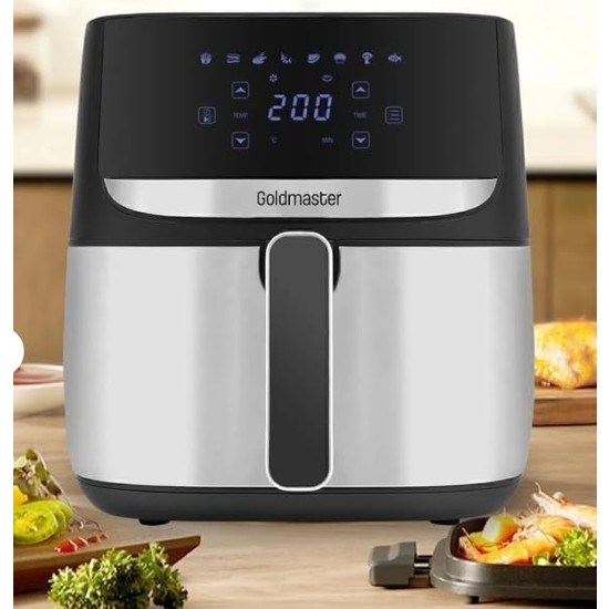 Goldmaster Optima Airfryer, 5+ L Kapasiteli, 8 Ön Programlı, Dijital Dokunmatik, Yağsız Kızartma, Sıcak Hava Fritöz, Inox, Plastik, 1700 Watt