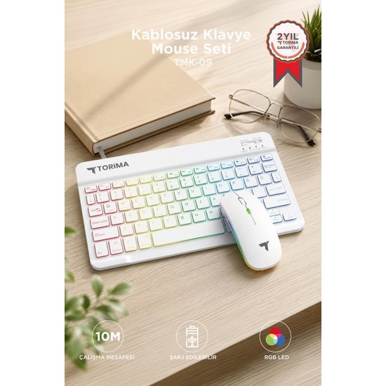 Torima Kablosuz Klavye Mouse Seti RGB Işıklı Bluetooth Bağlantılı Ev Ofis Kullanımı İçin