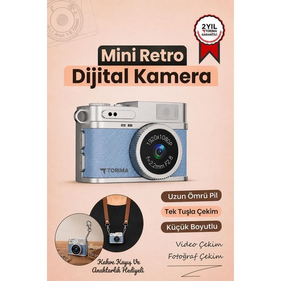 Torima Mini Dijital Kamera Selfie Video Vlog Kamerası Mini Anahtarlık 1080P CMR35 Mavi