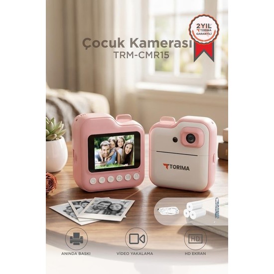 Torima Dijital Fotoğraf Makinesi Çocuk Termal Resim Baskılı Yazıcı Kamera Video Makinesi CMR15 Pembe