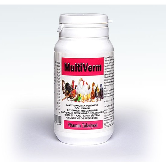 MULTİVERM Yumurta verimini Artırıcı - Gelişim için Tavuk Civciv Kaz Keklik Muhabbet Kuşu Kanarya Güvercin Multivitamin Vitamin