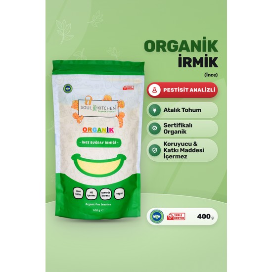 Soul Kitchen Organik Ürünler Organik İrmik Bebek Beslenmesine Uygun Katkısız 400 g İnce