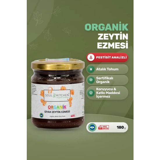 Soul Kitchen Organik Ürünler Organik Siyah Zeytin Ezmesi Katkısız 180 g