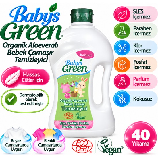 Baby's Green Organik Aloeveralı Sıvı Bebek Çamaşır Deterjanı Kokusuz 1,5 Litre