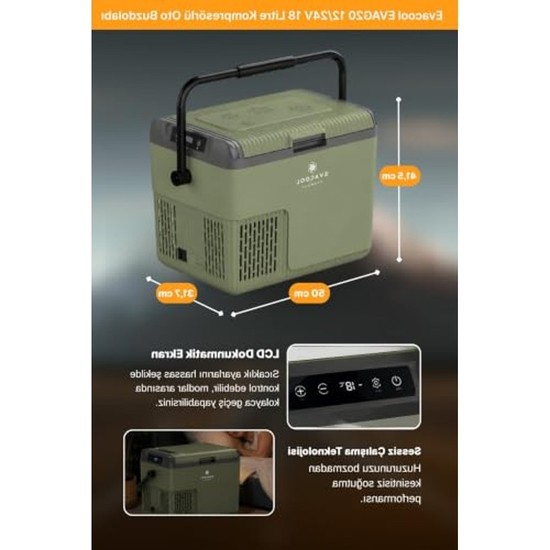 12/24V Kompresörlü Oto Buzdolabı, 18 Litre Yeşil Renk