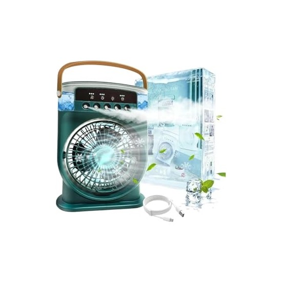 Buğulanma Fanı 3 Hızlı Rüzgarlı Taşınabilir Ac Sessiz Sis Fanı USB Şarj Edilebilir Küçük Taşınabilir Klima 600ML Hava Soğutucu Fanı, 7 Gece Lambalı 1/2/3 H Zamanlayıcı Stili 2, Hava Soğutucu Fanı