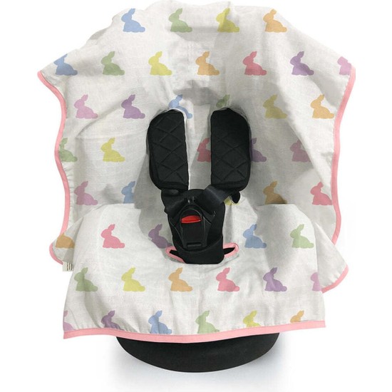 Deux LAPINS%100 Pamuk Müslin Puset & Oto Koltuk Örtüsü - Rainbow Lapin Pink POKORT-RLP-000STD