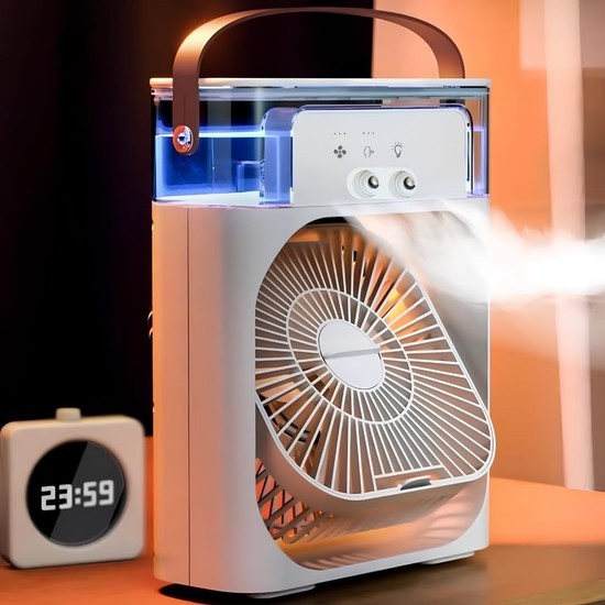 Store Masaüstü Taşınabilir Sulu Hava Soğutucu Fan - 600ML Su Depolu Mini Hava Klima, 3 Kademeli Hız, Renkli LED Gece Lambası, 60° Ayarlanabilir Açı, USB Ile Çalışan Sessiz Vantilatör & Nemlendirici