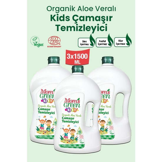 3'lü Set- Mom's Green Çocuk Organik Çamaşır Temizleyici 1500 ml x 3 Adet ( 120 Yıkama )