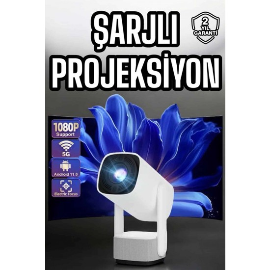 Marsilyan Şarjlı Projeksiyon Oyun Sinema Projektörü 4K Hd Görüntü Kaliteli