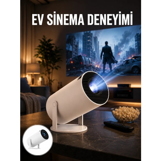 Elektronikçim Sinema Projektörü Android HDMI USB Wifi Ses Çıkışlı Ayaklı Projeksiyon Taşınabilir Yeni