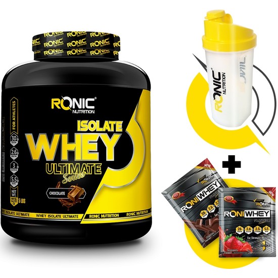 Ronic Nutrition Ultimate Isolate Whey Protein Tozu 2270 gr Kolajen İçerikli Shaker ve 2 Tek Kullanımlık