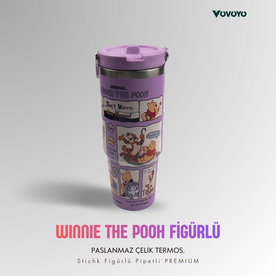 Vovoyo Winnıe The Pooh Figürlü Paslanmaz Çelik Termos